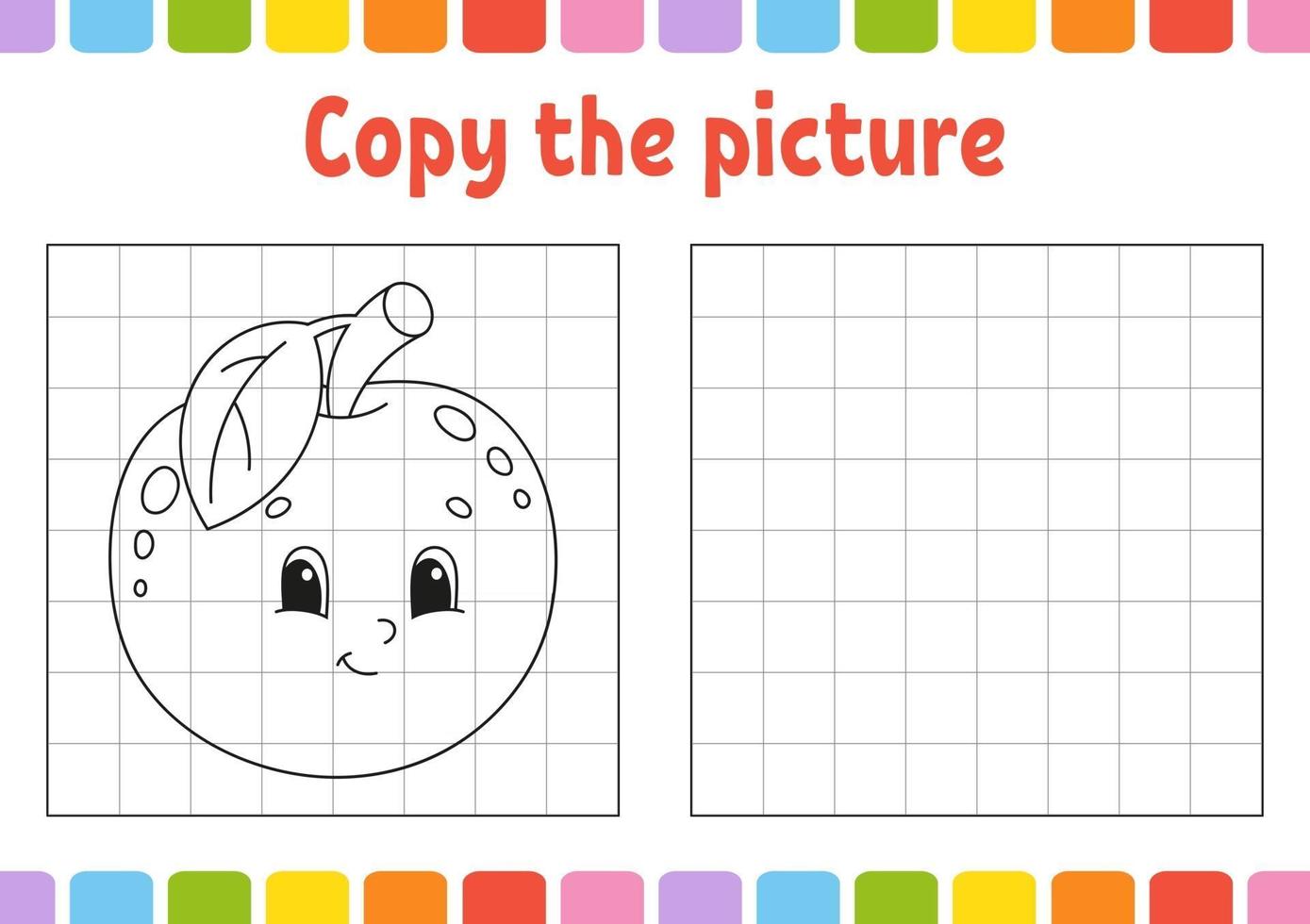 Copy the picture. Coloring book pages for kids. Education developing worksheet. Game for children. Handwriting practice. Funny character. Cute cartoon vector illustration.