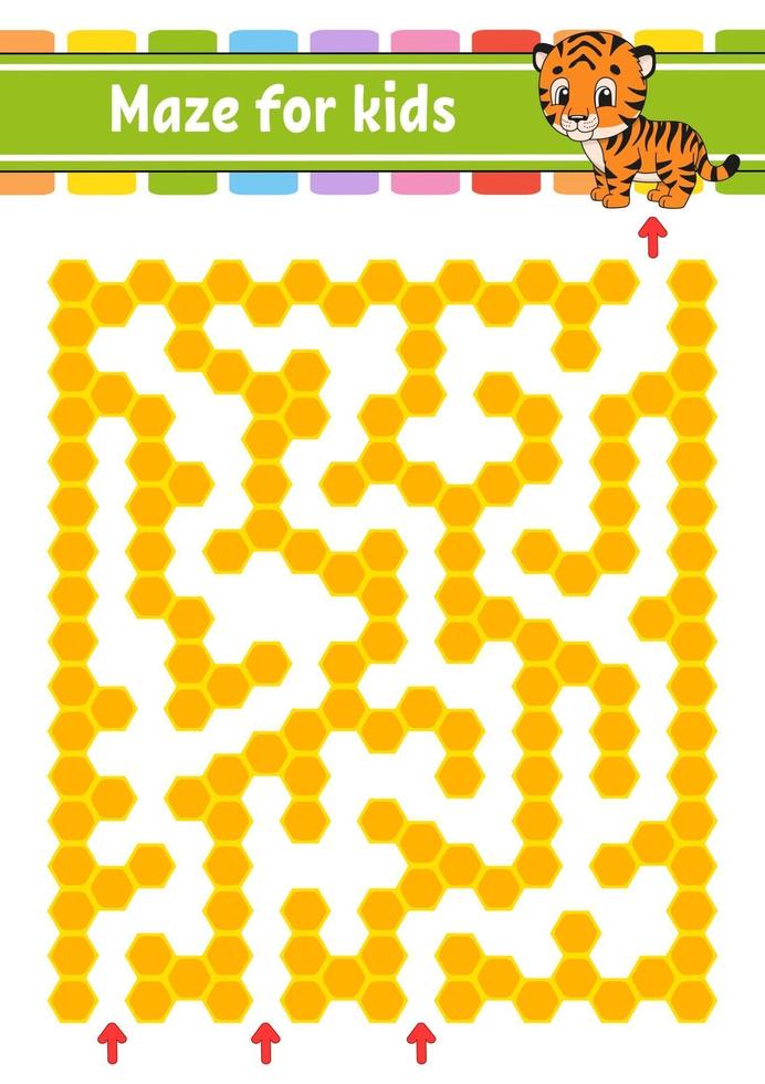 Maze. Game for kids. Funny labyrinth. Education developing worksheet. Activity page. Puzzle for children. Cute cartoon style. Riddle for preschool. Logical conundrum. Color vector illustration.