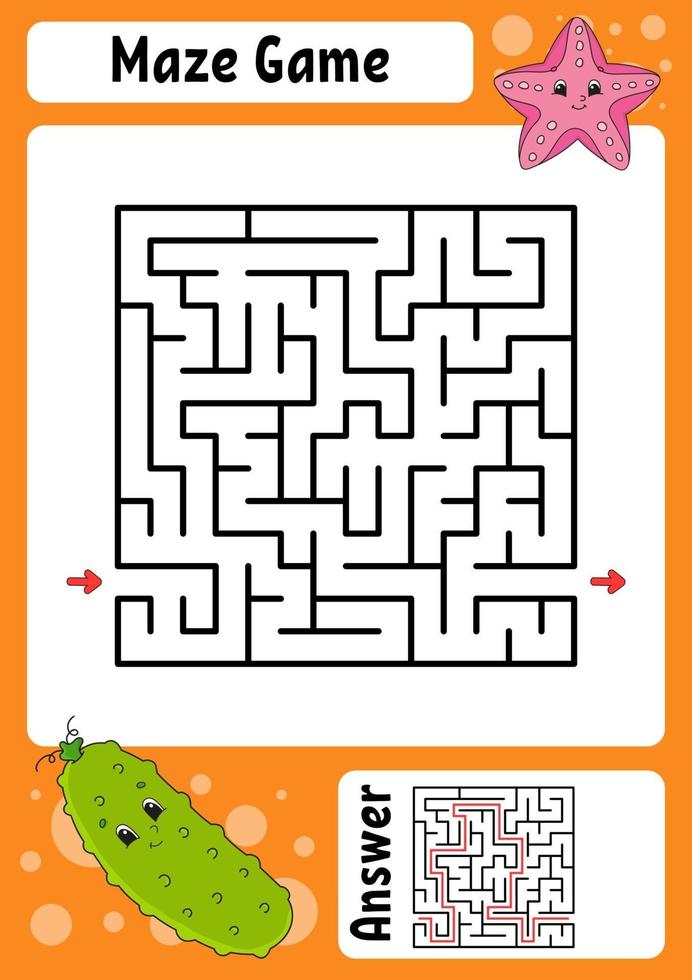 Maze. Game for kids. Funny labyrinth. Education developing worksheet. Activity page. Puzzle for children. Cute cartoon style. Riddle for preschool. Logical conundrum. Color vector illustration.