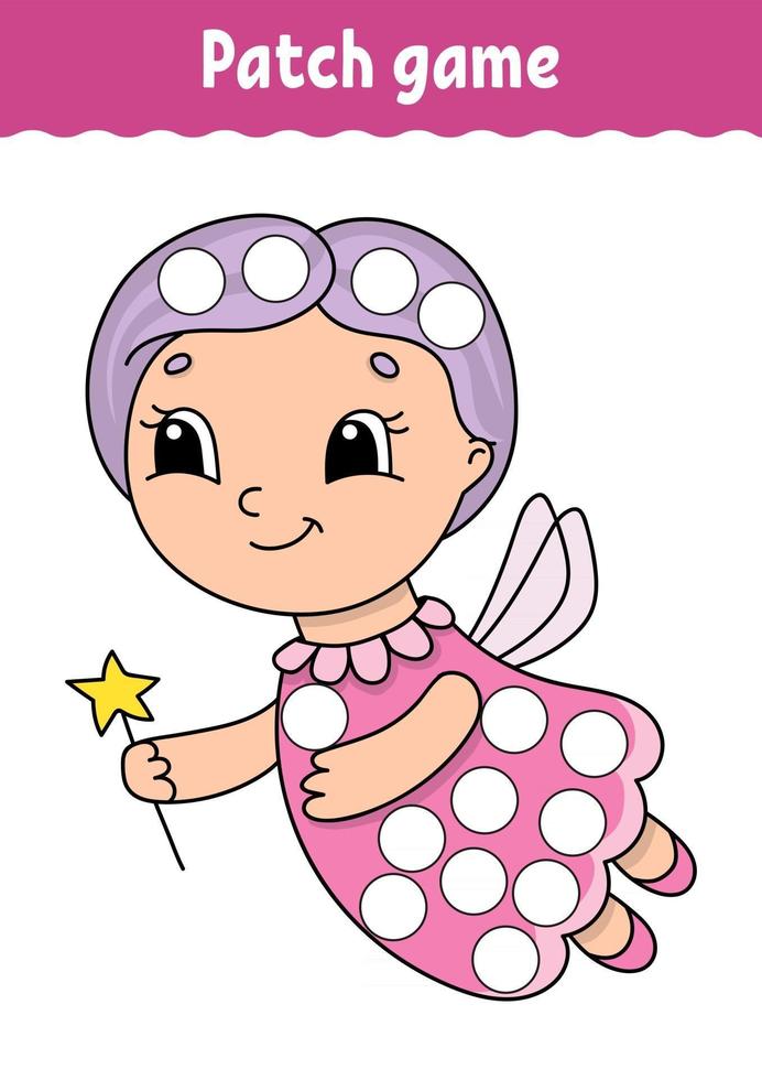Patch game for children. Do a dot coloring page. Educational activity worksheet for kids and toddlers. Isolated vector illustration. Cartoon style.