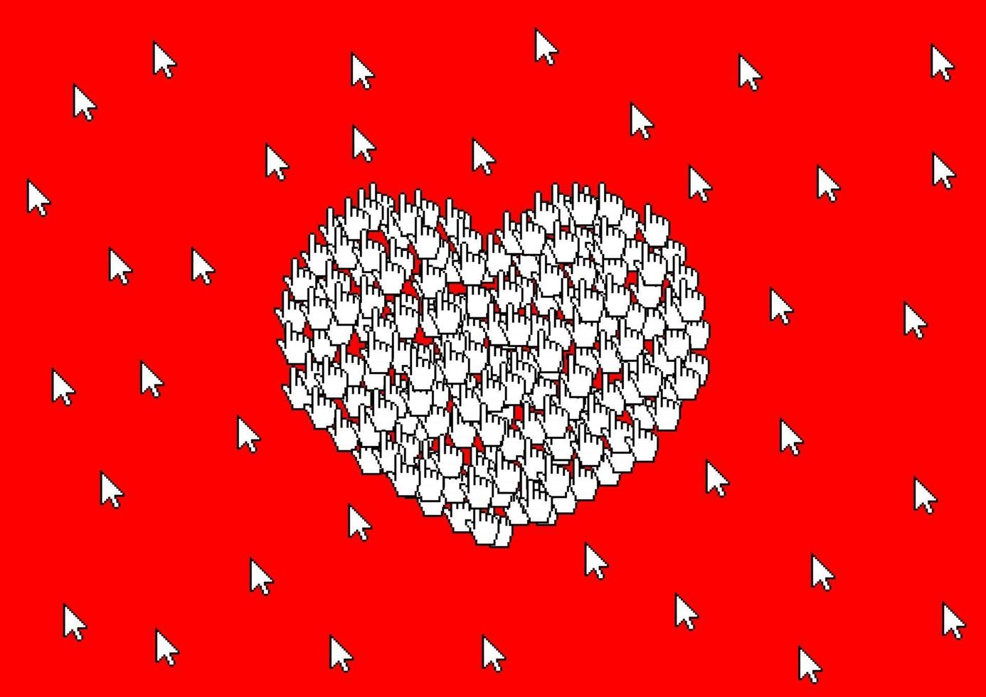 Holiday card many cursors form a sign of love heart symbol on a bright red background vector