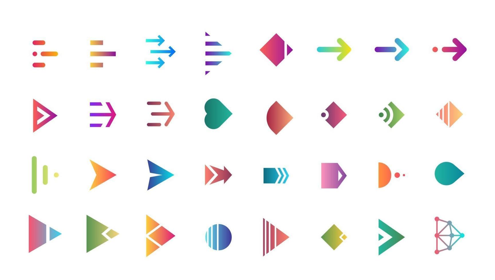 Swipe arrow right gradient button icon set. Application and social network scroll cursor pictogram for web design or app. Vector flat modern next direction pointer interface collection illustration