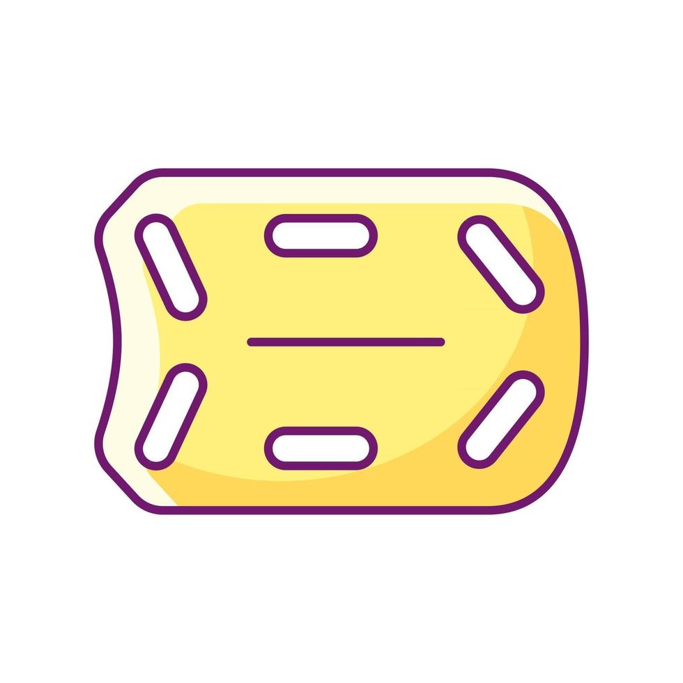 Rescue board RGB color icon. Isolated vector illustration. Water rescue operations. Floatation device. Supporting lifeguard and victim weights. Swimming incidents simple filled line drawing