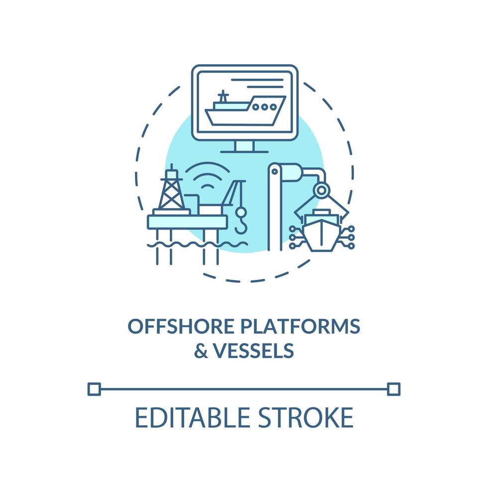 Offshore platforms and vessels concept icon. Digital twin application by industry. Smart computers abstract idea thin line illustration. Vector isolated outline color drawing. Editable stroke