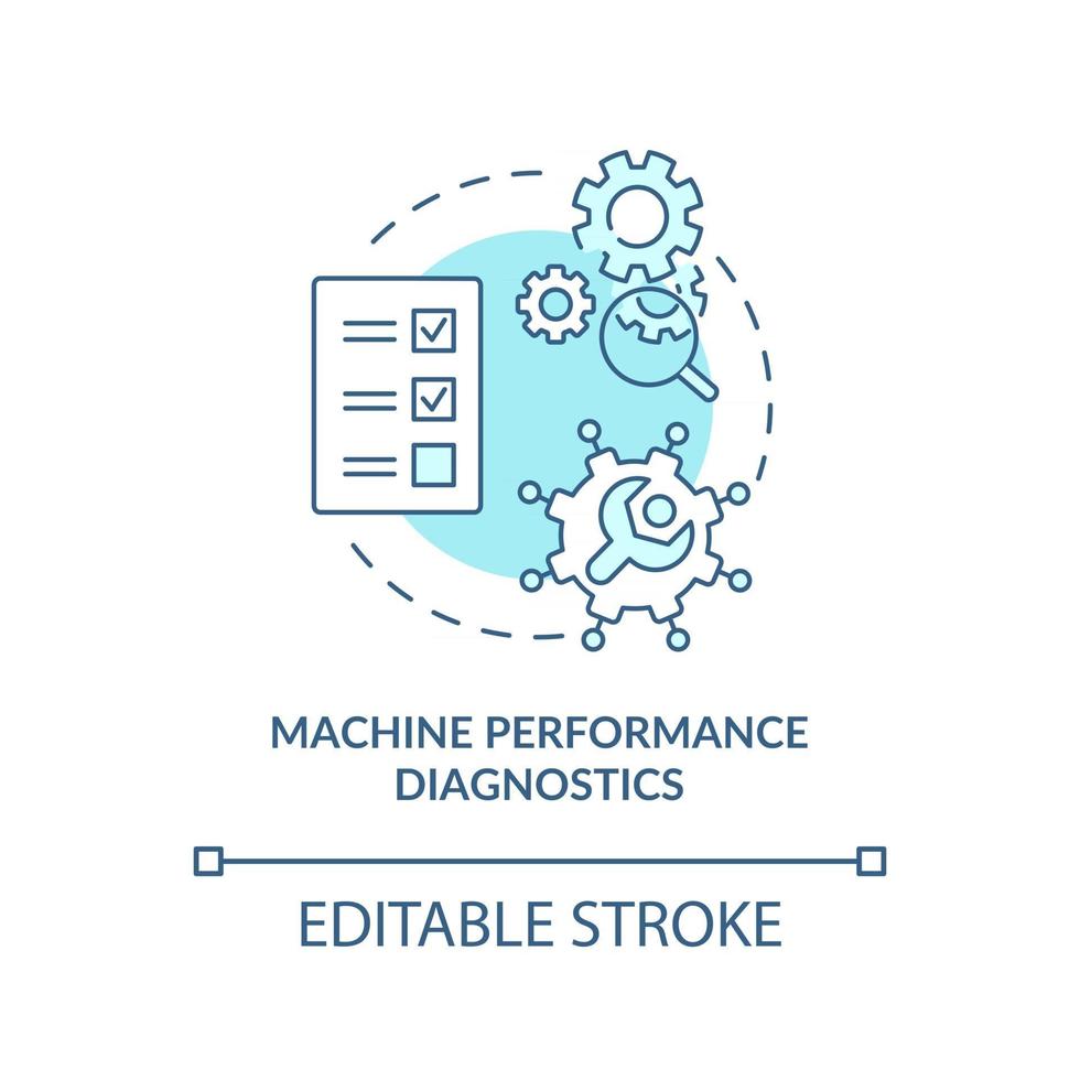 Machine performance diagnostics concept icon. Digital twin tasks. Innovative computers automation abstract idea thin line illustration. Vector isolated outline color drawing. Editable stroke