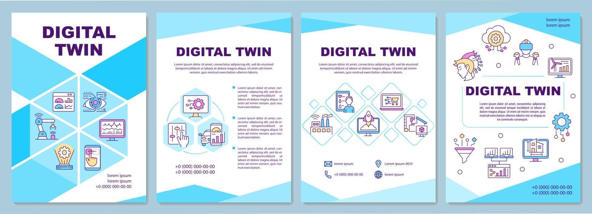 Digital twin brochure template. Futuristic technologies. Flyer, booklet, leaflet print, cover design with linear icons. Vector layouts for presentation, annual reports, advertisement pages