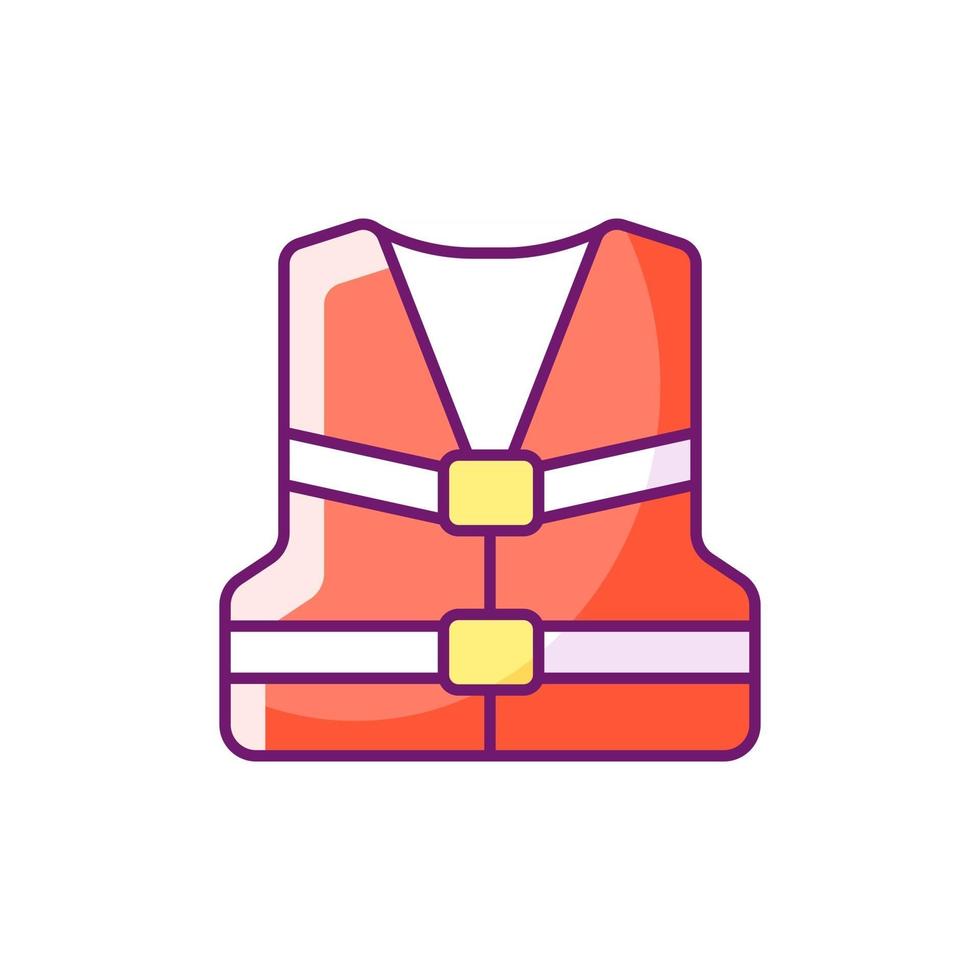 Life jacket RGB color icon. Isolated vector illustration. Personal flotation device. Inflatable swim vest for water sports. Keeping afloat in water. Outdoor activities simple filled line drawing