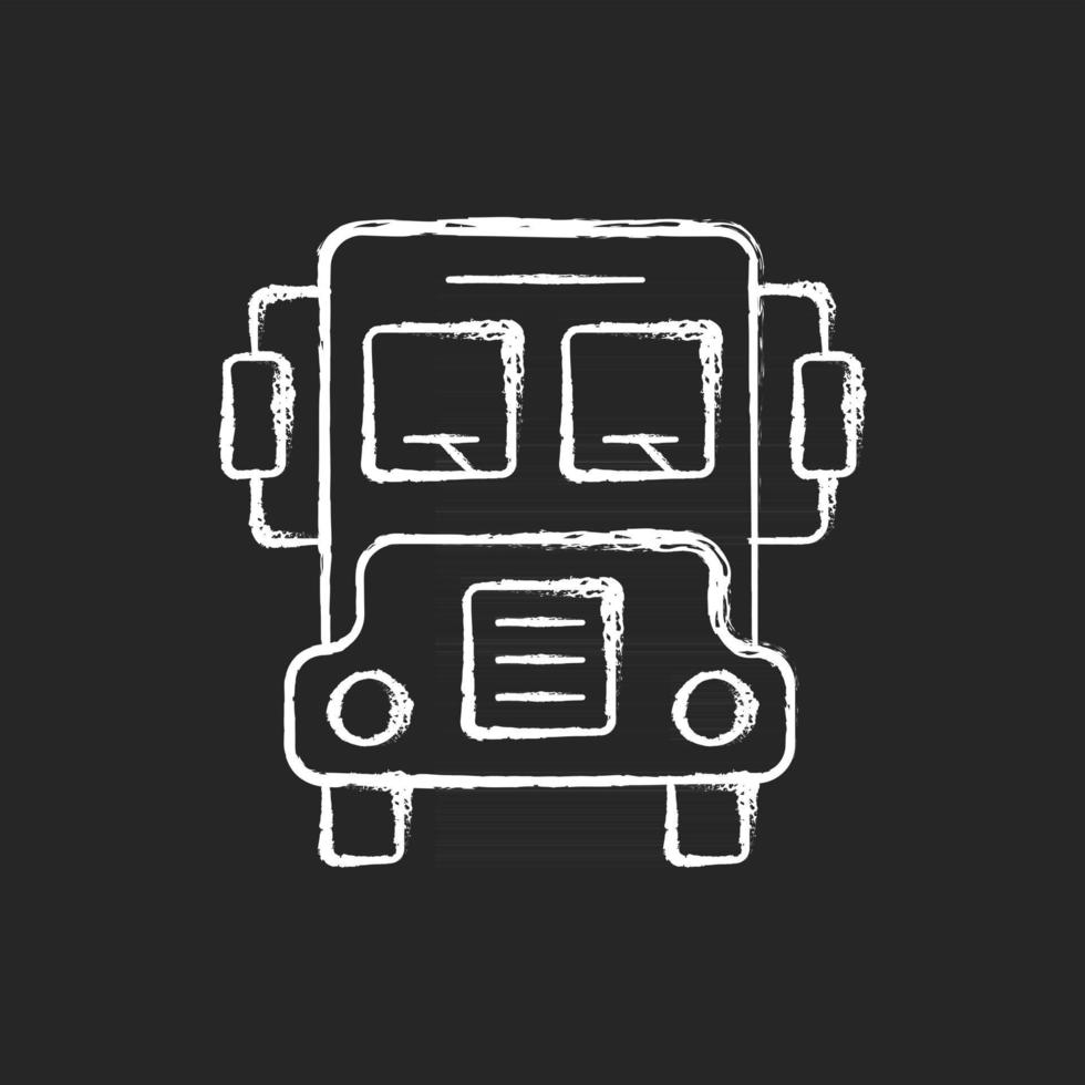 School bus chalk white icon on dark background. Transportation for students. Automobile to drive pupils. Transit for kids. Everyday routine. Isolated vector chalkboard illustration on black