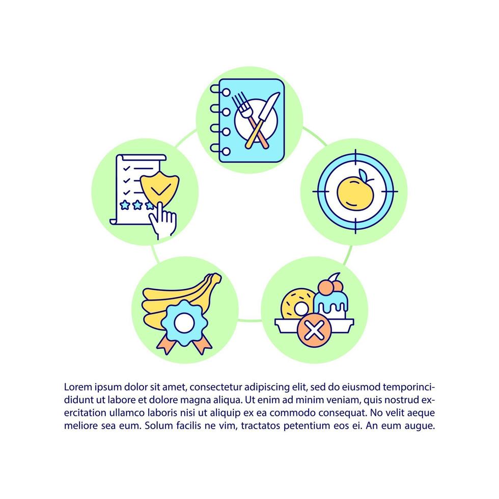 mantener iconos de línea de concepto de diario de alimentos con texto. plantilla de vector de página ppt con espacio de copia. folleto, revista, elemento de diseño de boletín. enfermedad dieta lineal ilustraciones en blanco