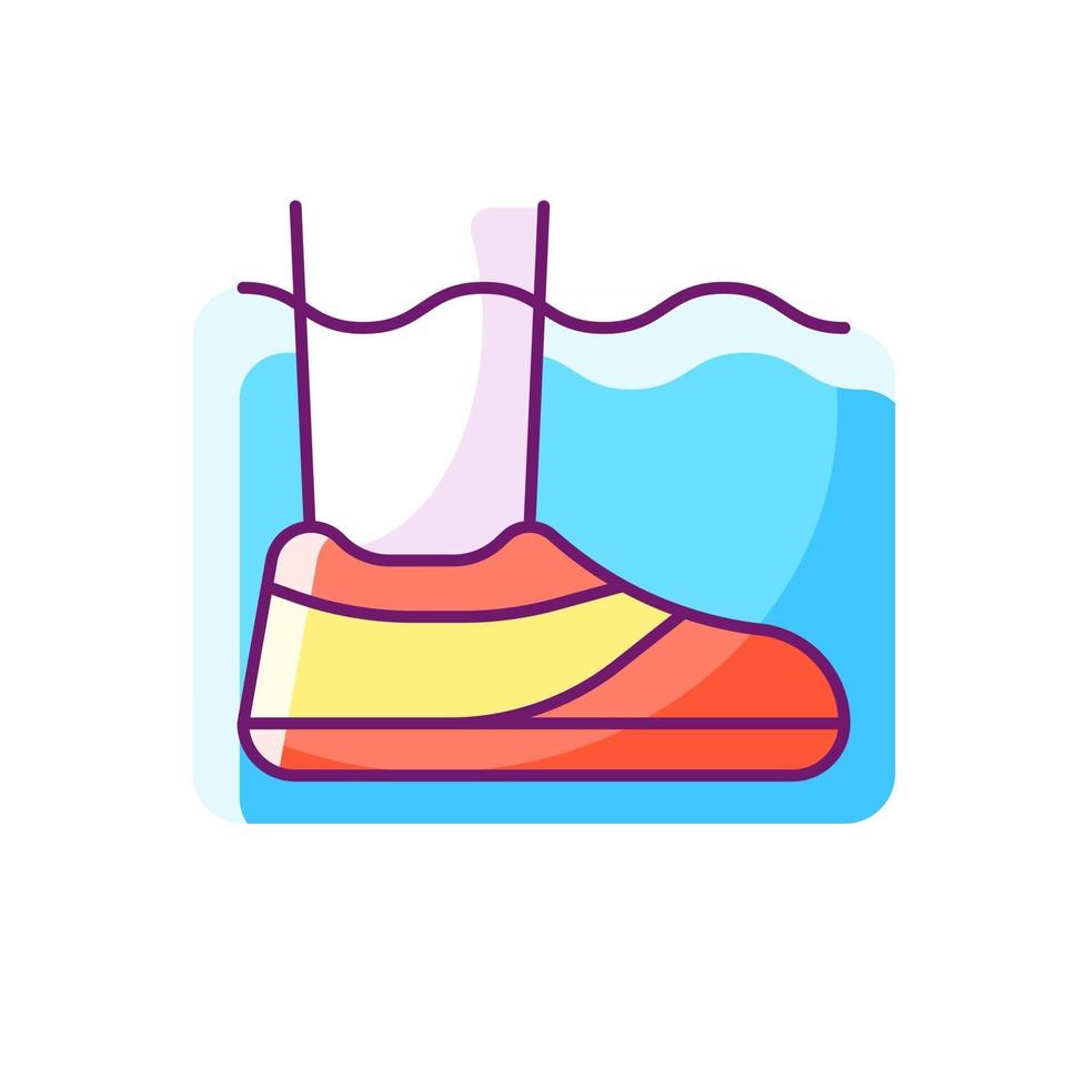 icono de color rgb de zapatos de agua. ilustración vectorial aislada. caminar en ambientes húmedos y rocosos. protegiendo los pies de superficies calientes, objetos afilados. raspaduras, abrasiones que impiden el trazado de líneas de relleno vector