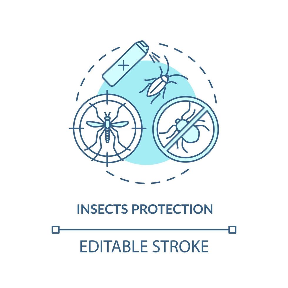 icono del concepto de protección de insectos. Ilustración de línea fina de idea abstracta de seguridad de vacaciones de verano. Prevención de enfermedades transmitidas por mosquitos. dibujo de color de contorno aislado vectorial. trazo editable vector