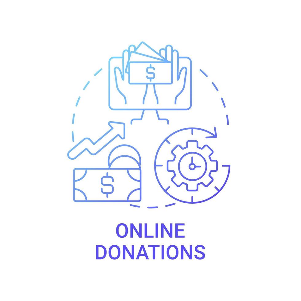 Online donations concept icon. Fundraising event abstract idea thin line illustration. Increasing nonprofit organization awareness. Donating by credit card. Vector isolated outline color drawing