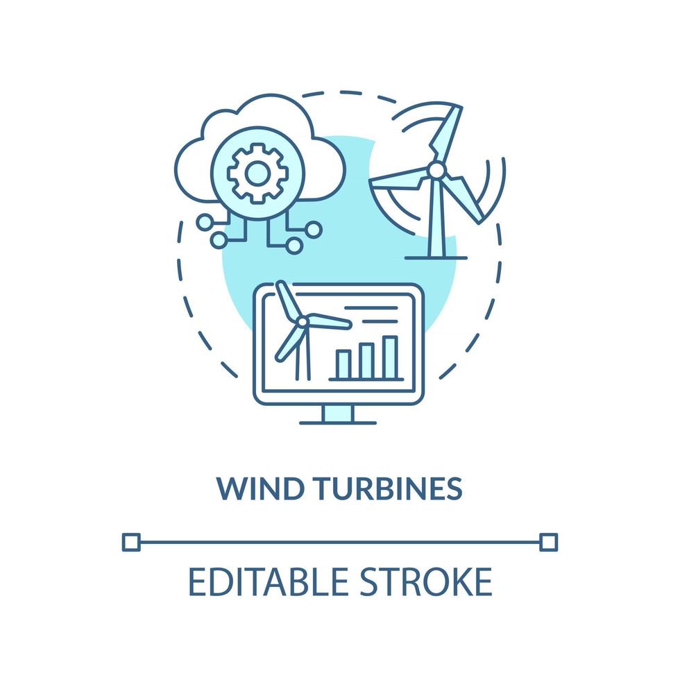 Wind turbines concept icon. Digital twin application industry. Smart electricity source. Energy generator abstract idea thin line illustration. Vector isolated outline color drawing. Editable stroke