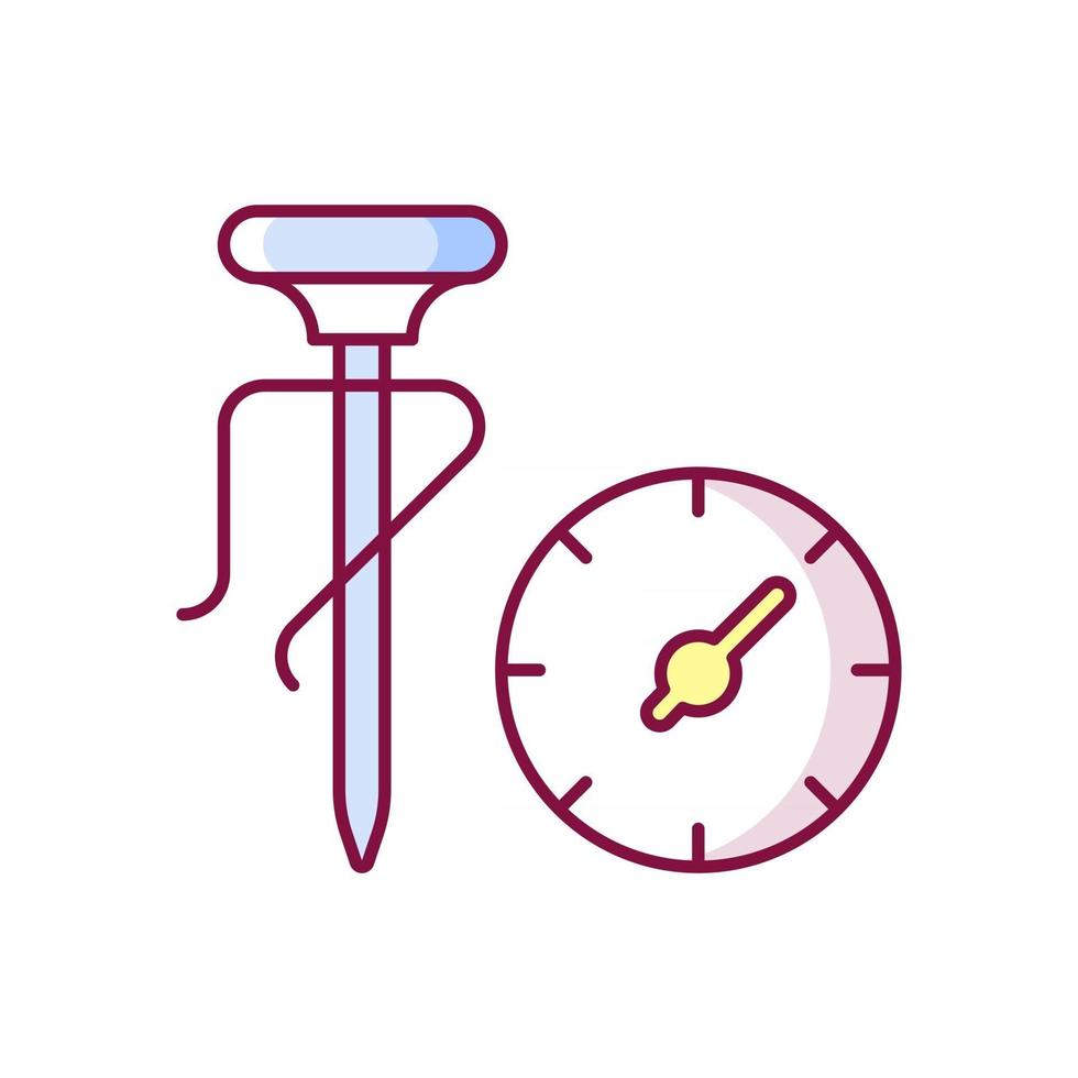 Milk thermometer RGB color icon. Professional tool for measuring food and drink temperature. Coffee making utensil. Isolated vector illustration. Barista accessories simple filled line drawing