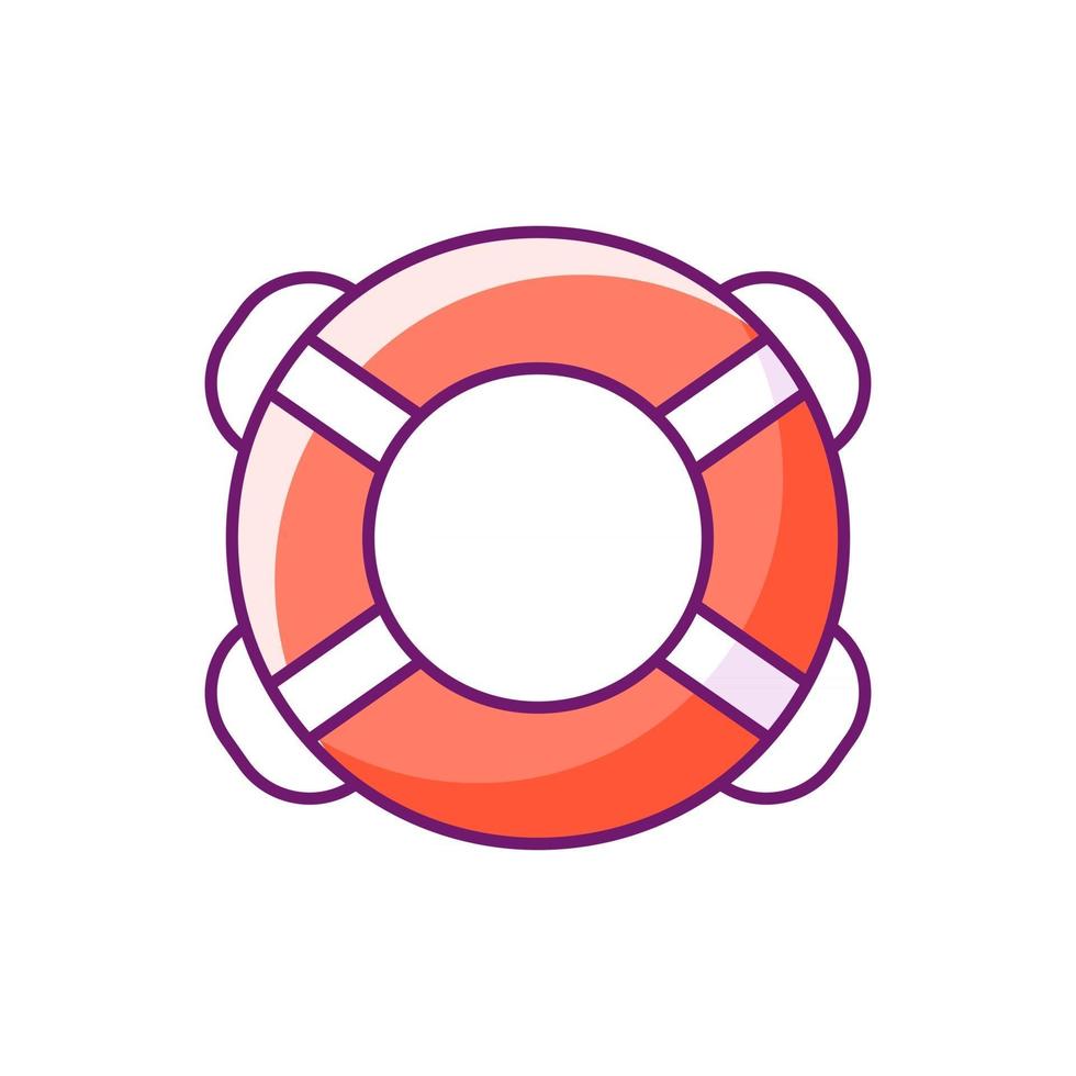 Ring buoy RGB color icon. Isolated vector illustration. Life preserver. Round floatation device. Assisting beginner swimmer. Swim ring. Lifesaving equipment. Water rescue simple filled line drawing