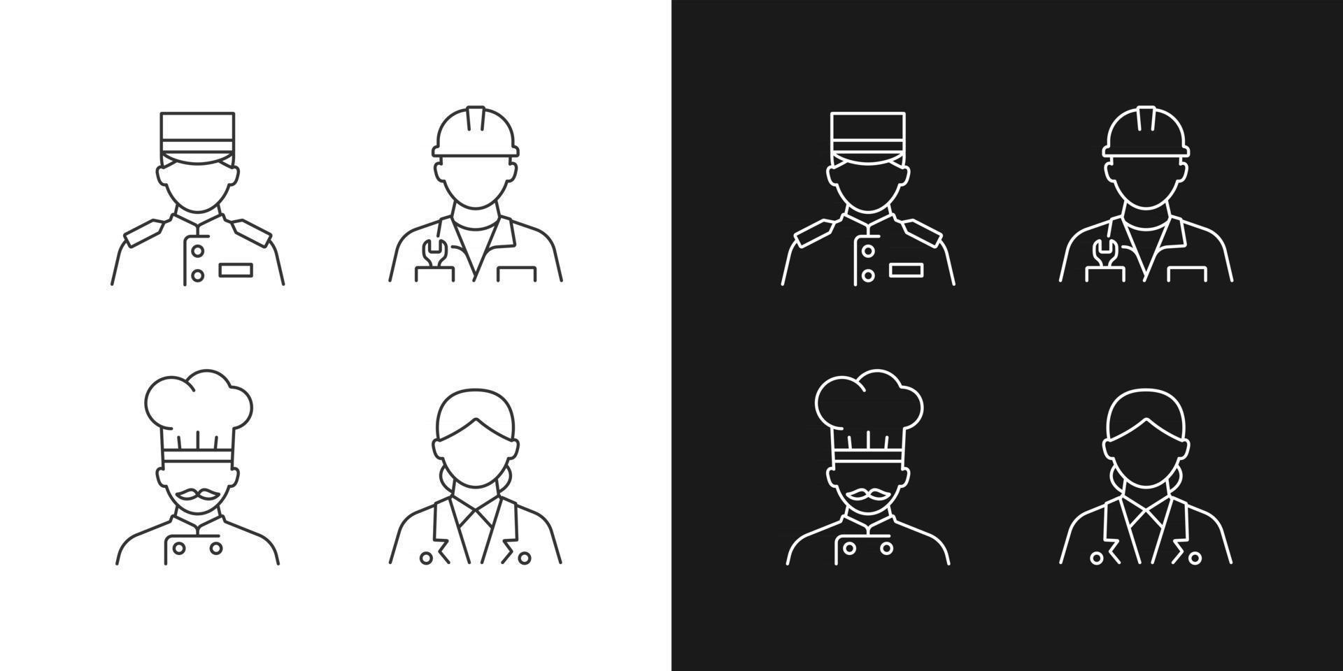 Hotel service linear icons set for dark and light mode. Helping customers. Helpful staff during vacation. Customizable thin line symbols. Isolated vector outline illustrations. Editable stroke