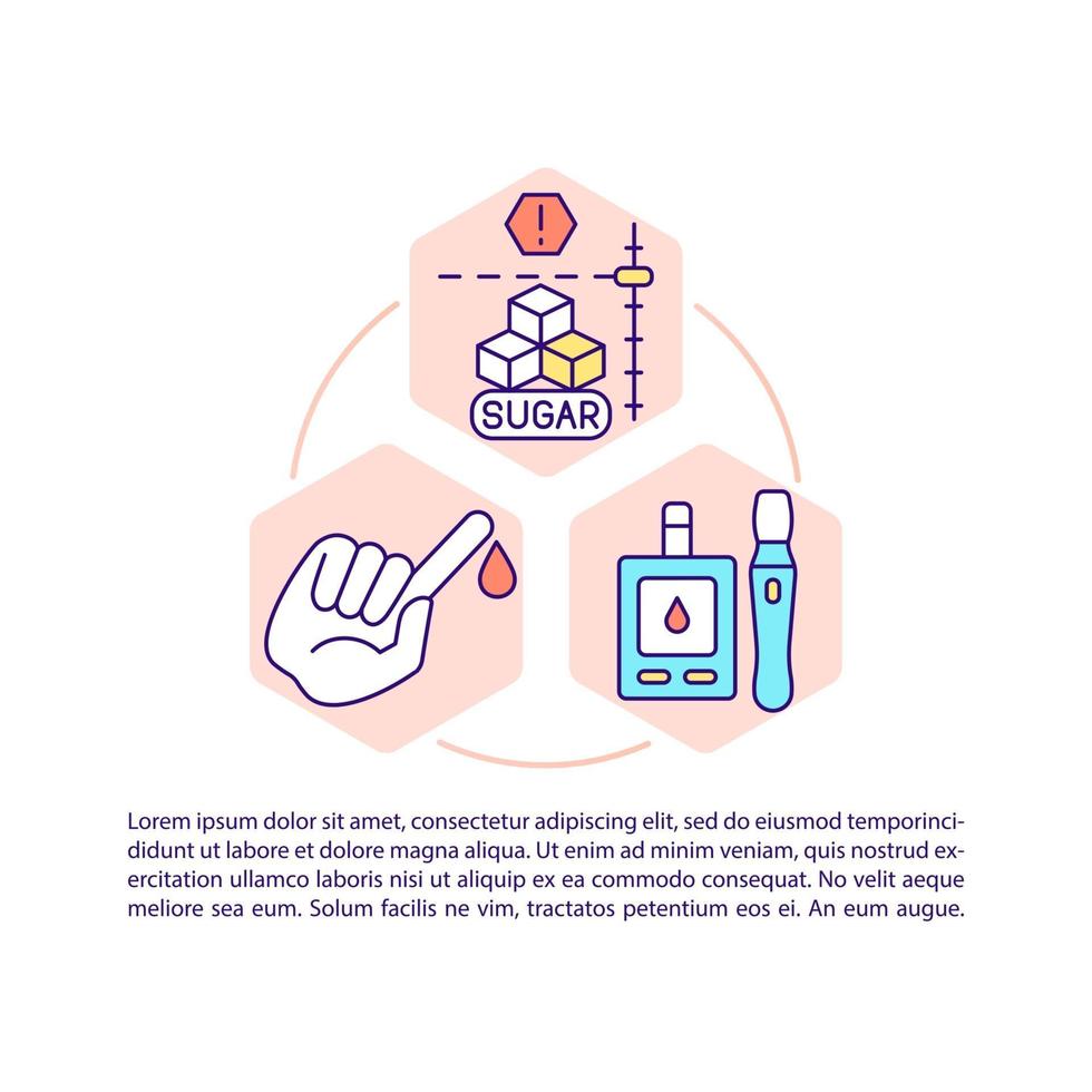 Diabetes concept line icons with text. PPT page vector template with copy space. Brochure, magazine, newsletter design element. Medical help in disease curing linear illustrations on white