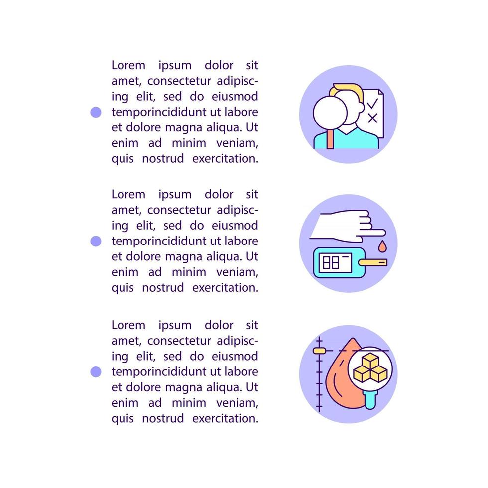 Diagnosing diabetes concept line icons with text. PPT page vector template with copy space. Brochure, magazine, newsletter design element. Types of diseases linear illustrations on white