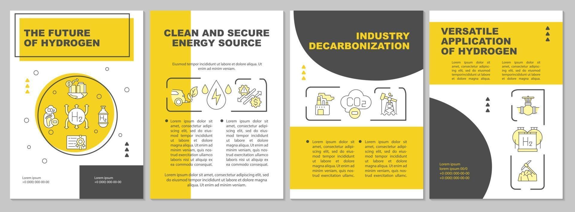 Future of hydrogen brochure template. Natural energy source. Flyer, booklet, leaflet print, cover design with linear icons. Vector layouts for presentation, annual reports, advertisement pages