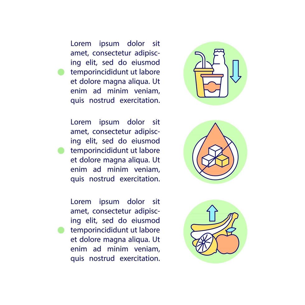 Cutting down on sugar tips concept line icons with text. PPT page vector template with copy space. Brochure, magazine, newsletter design element. Diabetes diet linear illustrations on white