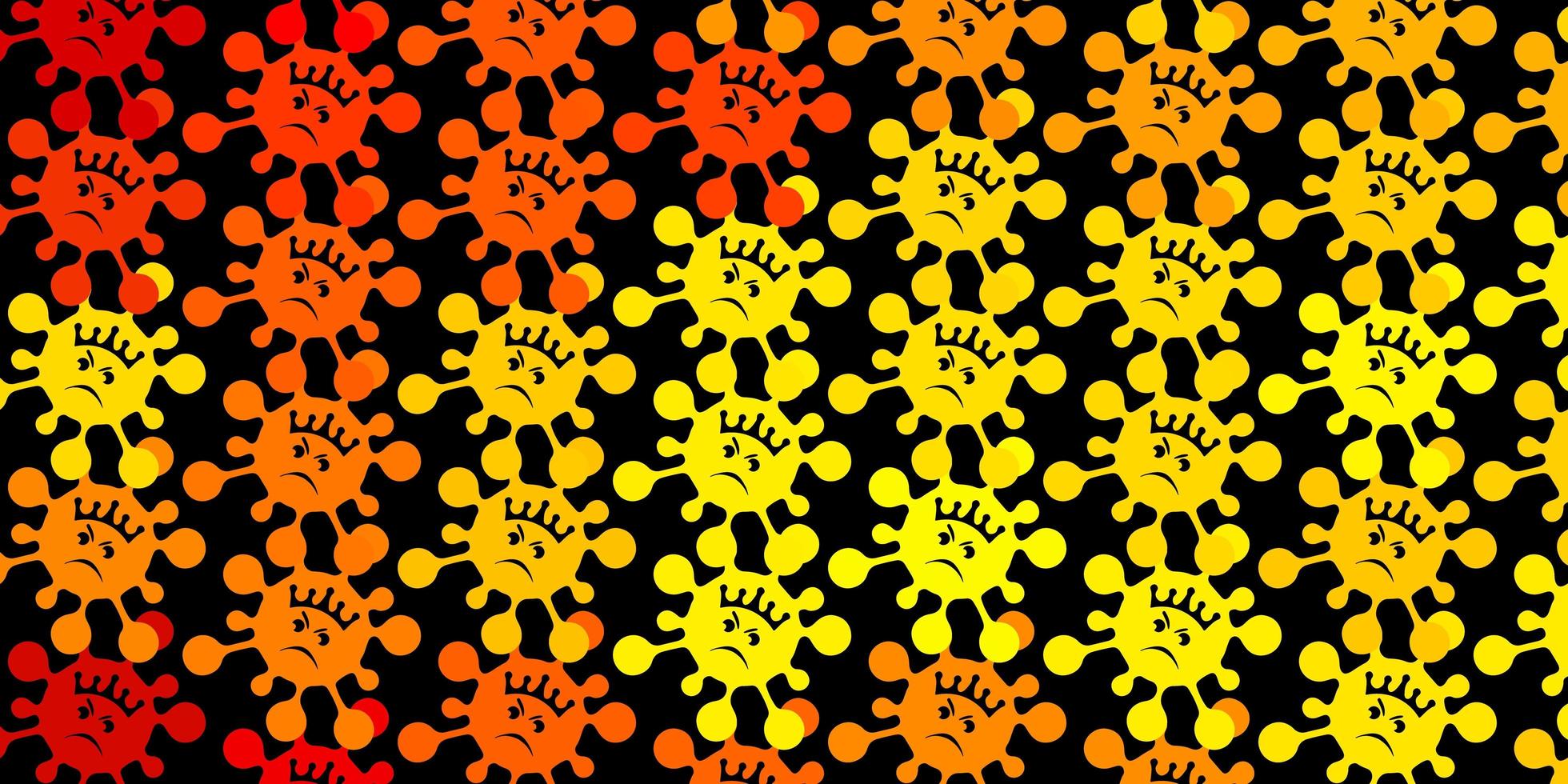 Patrón de vector amarillo oscuro con elementos de coronavirus.