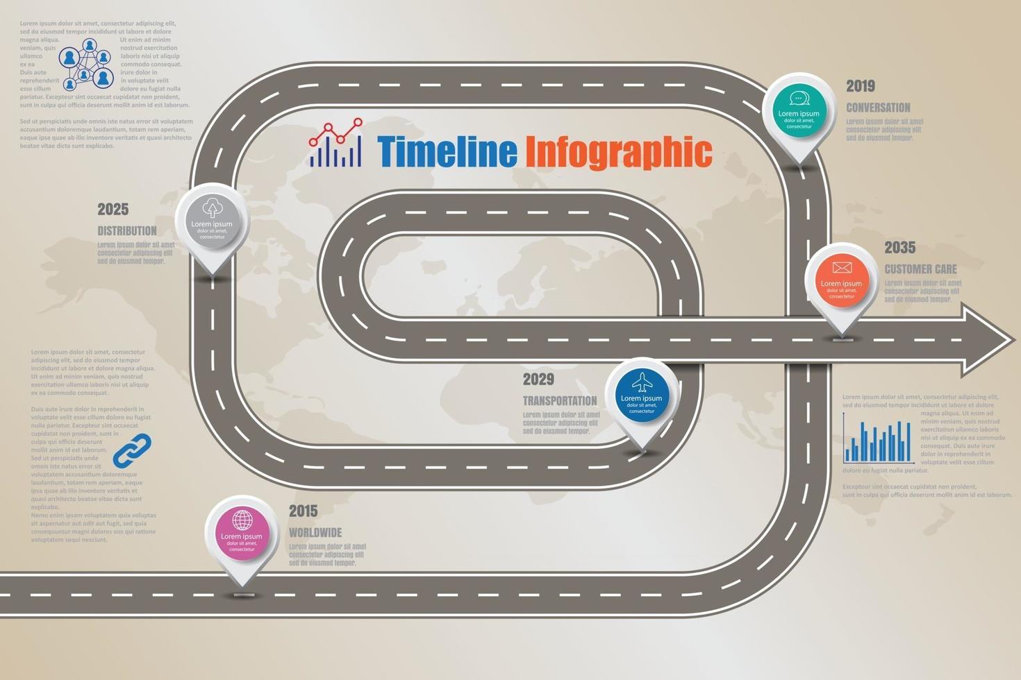 Mapa de señales de tráfico de negocios infografía de línea de tiempo diseñada para plantilla de fondo abstracto elemento de hito diagrama moderno tecnología de proceso marketing digital presentación de datos gráfico ilustración vectorial vector