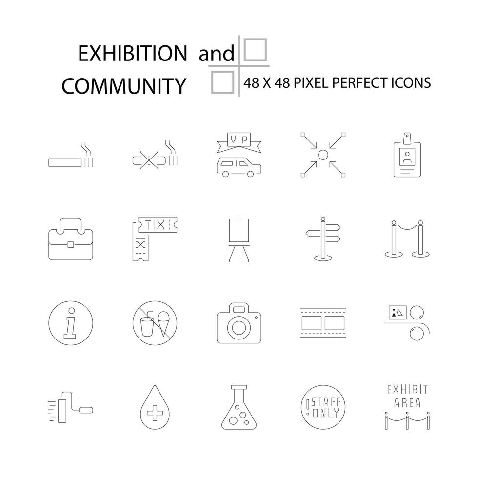 EXHIBITION and COMMUNITY vector line 48x48 Pixel Perfect Icons, Editable Stroke.