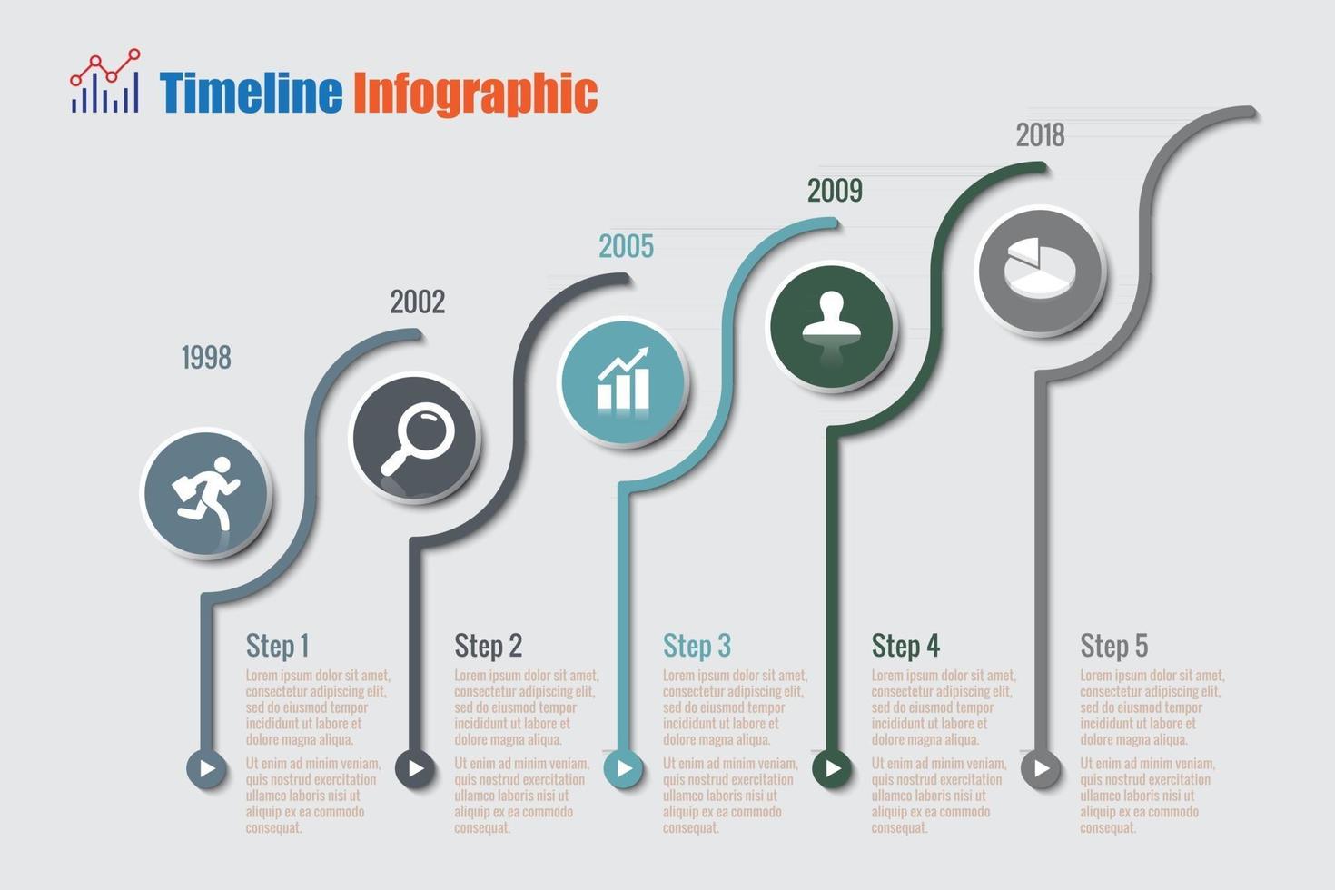 infografía de línea de tiempo de hoja de ruta empresarial con círculo de 5 pasos diseñado para elementos de fondo diagrama de proceso de planificación páginas web flujo de trabajo tecnología digital tabla de presentación de datos ilustración vectorial vector