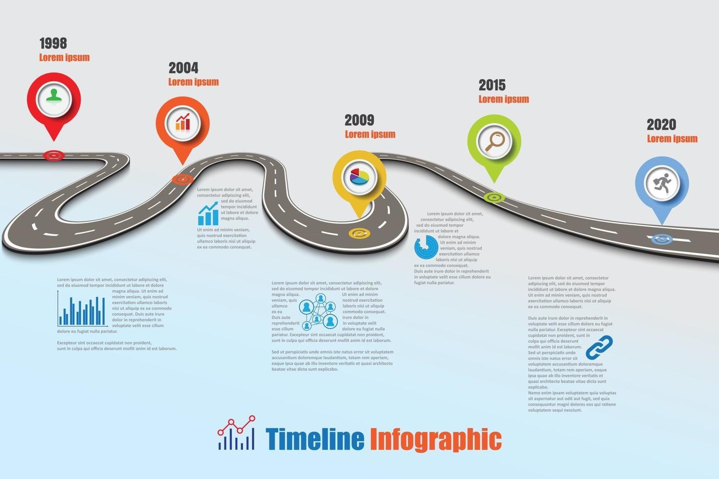 Mapa de señales de tráfico de negocios infografía de línea de tiempo diseñada para plantilla de fondo abstracto elemento de hito diagrama moderno tecnología de proceso marketing digital presentación de datos gráfico ilustración vectorial vector