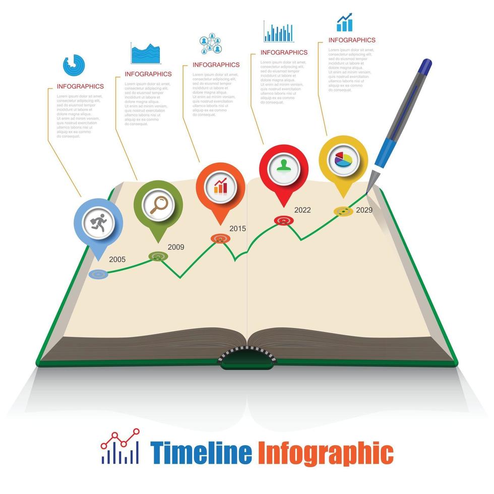 Design template creative business timeline infographic book concept Vector Illustration