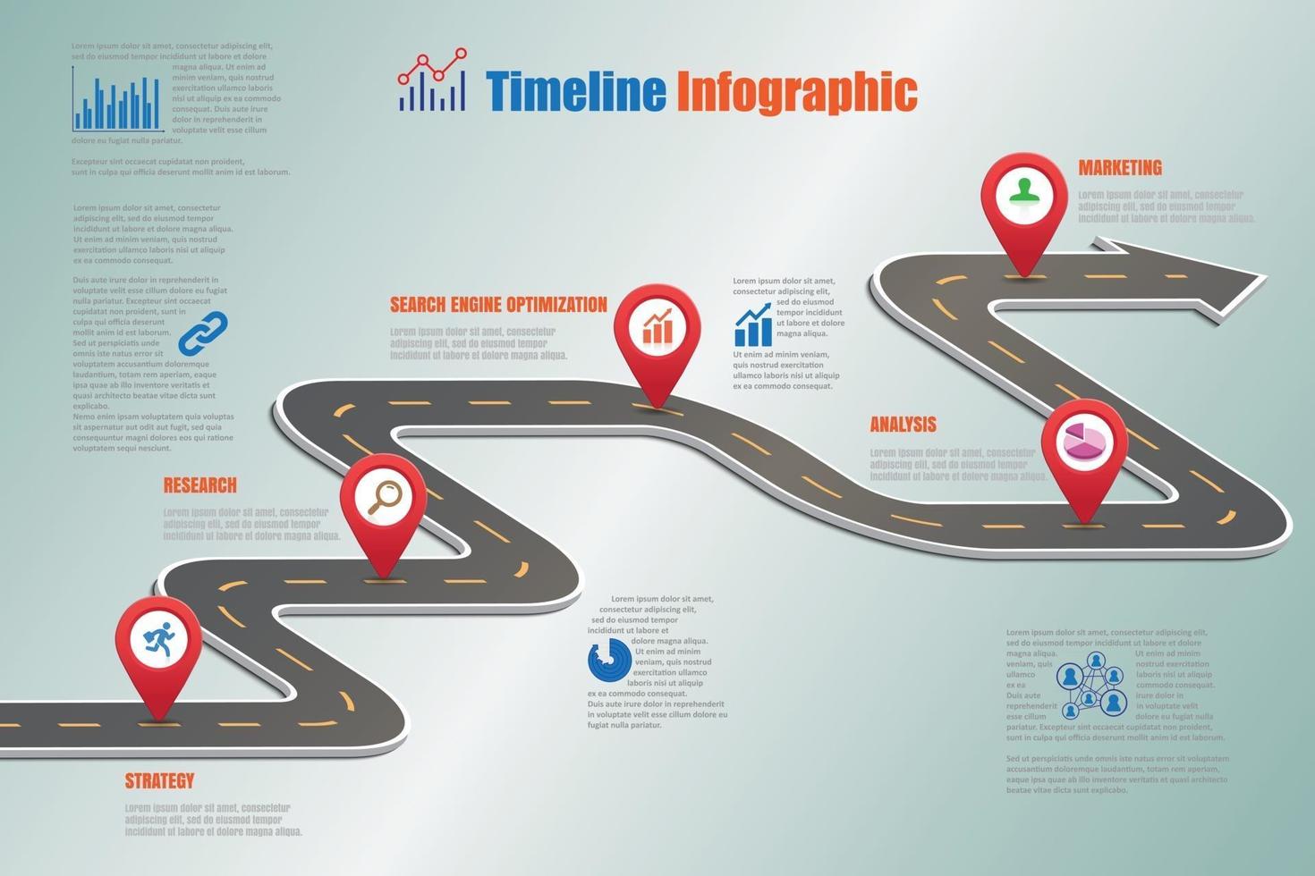 Iconos de infografía de línea de tiempo de hoja de ruta de negocios diseñados para elemento de plantilla de fondo abstracto proceso de diagrama moderno páginas web tecnología marketing digital presentación de datos gráfico ilustración vectorial vector