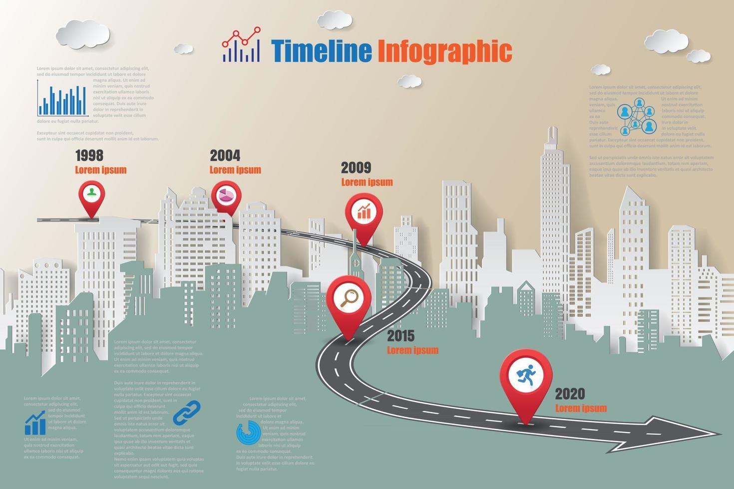 mapa de ruta de negocios ciudad de infografía de línea de tiempo diseñada para fondo abstracto plantilla elemento de hito diagrama moderno tecnología de proceso marketing digital presentación de datos gráfico ilustración vectorial vector