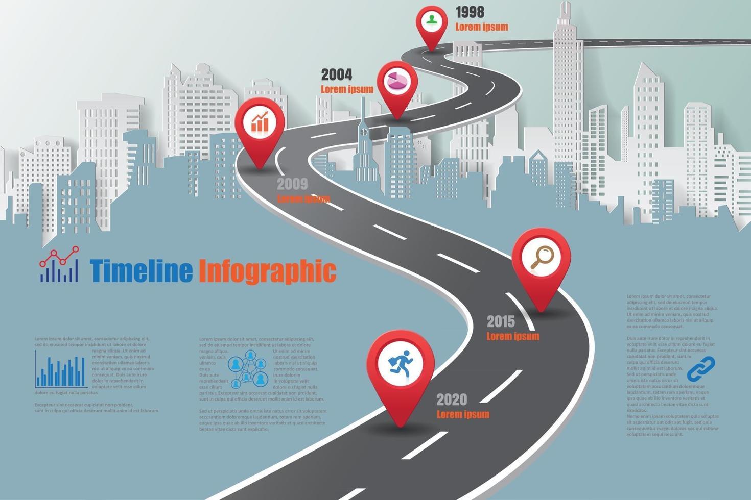 mapa de ruta de negocios ciudad de infografía de línea de tiempo diseñada para fondo abstracto plantilla elemento de hito diagrama moderno tecnología de proceso marketing digital presentación de datos gráfico ilustración vectorial vector