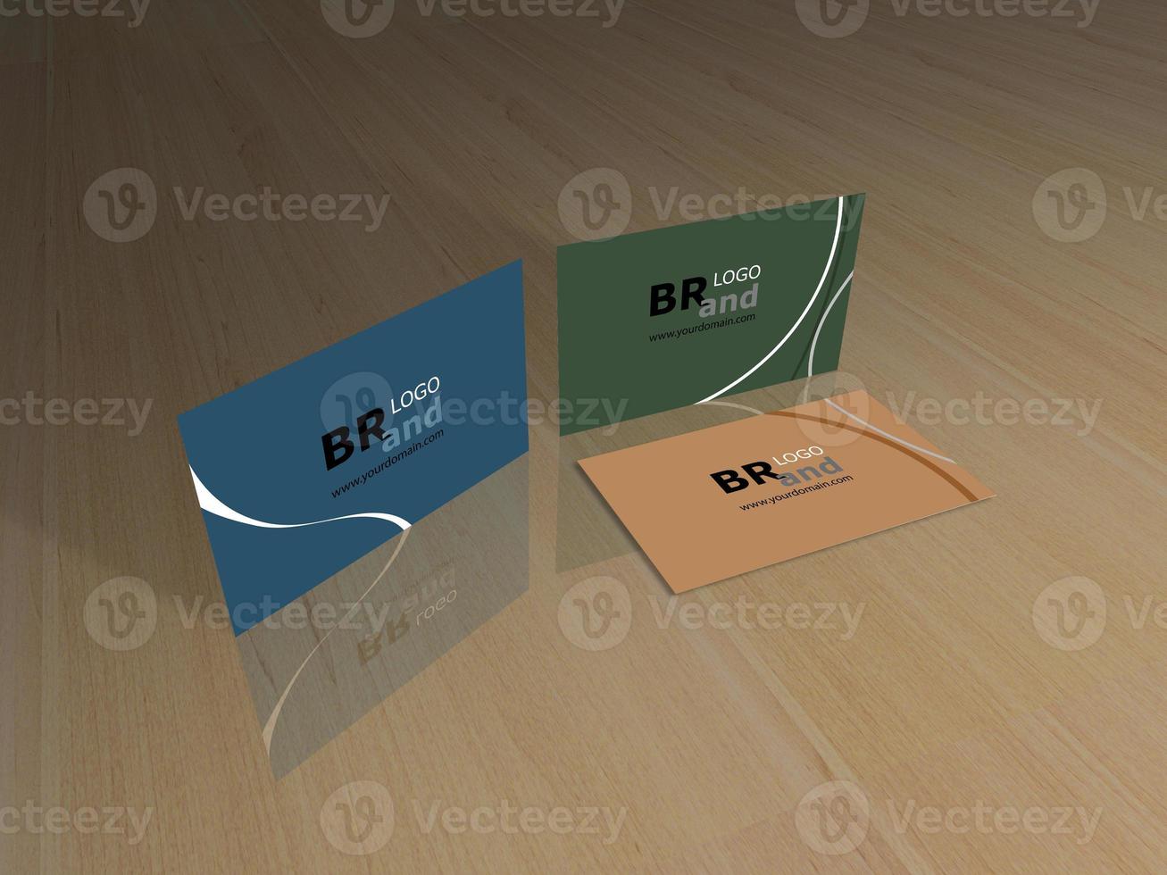 3d rendering of name cards on wooden floor photo