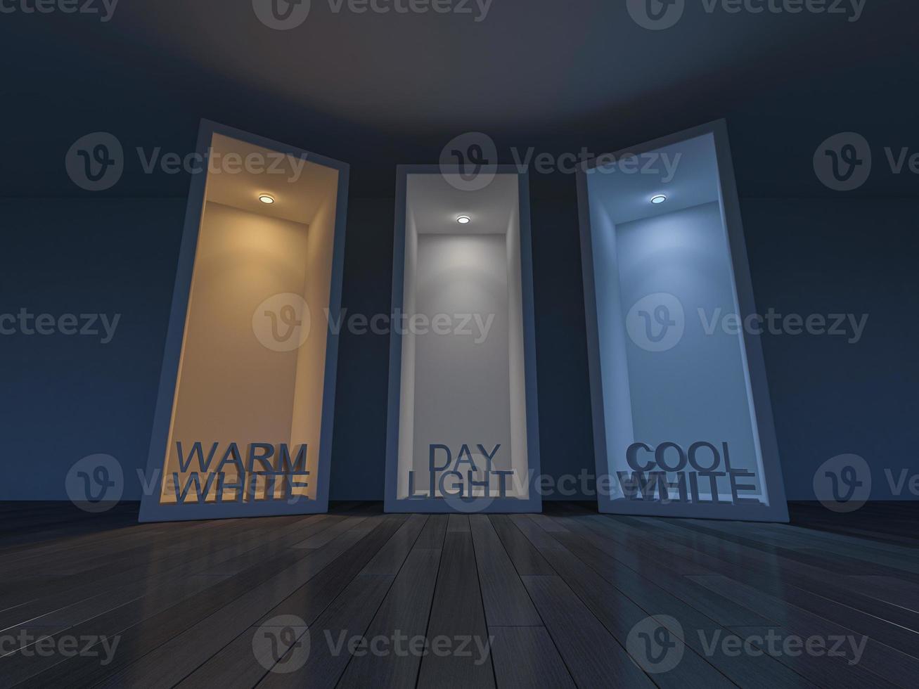 3D rendering image of 3 boxes which different light effect. photo