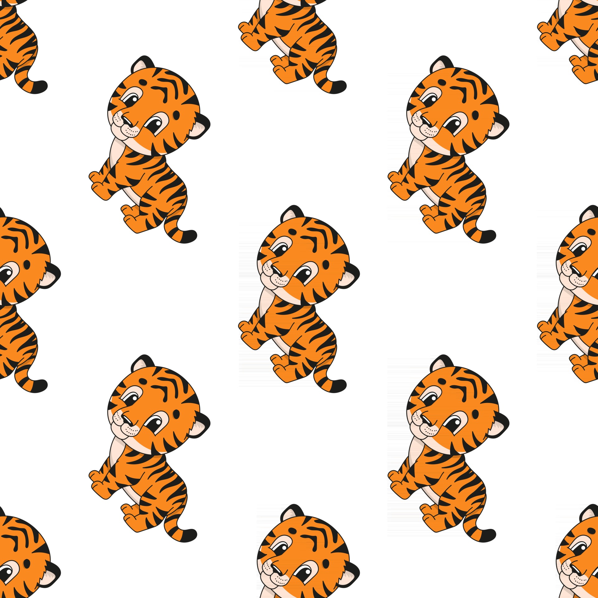 Happy tiger. Colored seamless pattern with cute cartoon character. Simple  flat vector illustration isolated on white background. Design wallpaper,  fabric, wrapping paper, covers, websites. 2933406 Vector Art at Vecteezy