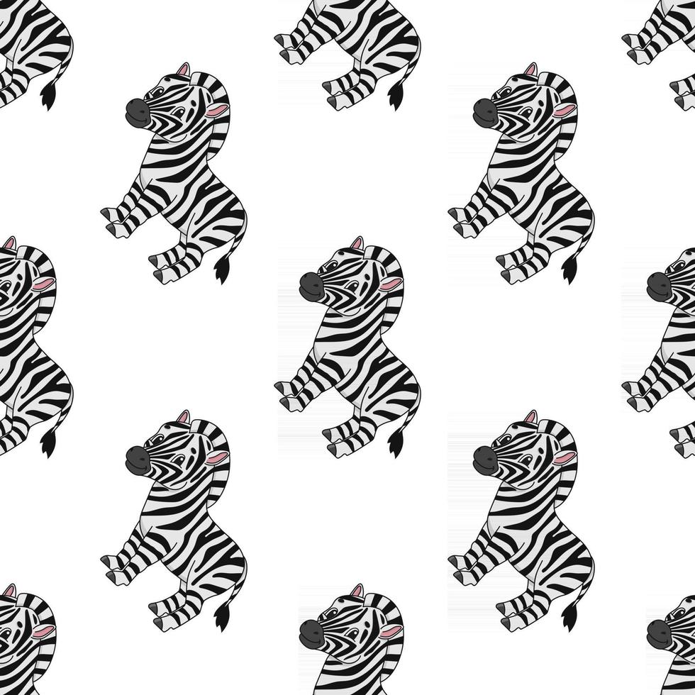 Happy zebra. Colored seamless pattern with cute cartoon character. Simple flat vector illustration isolated on white background. Design wallpaper, fabric, wrapping paper, covers, websites.