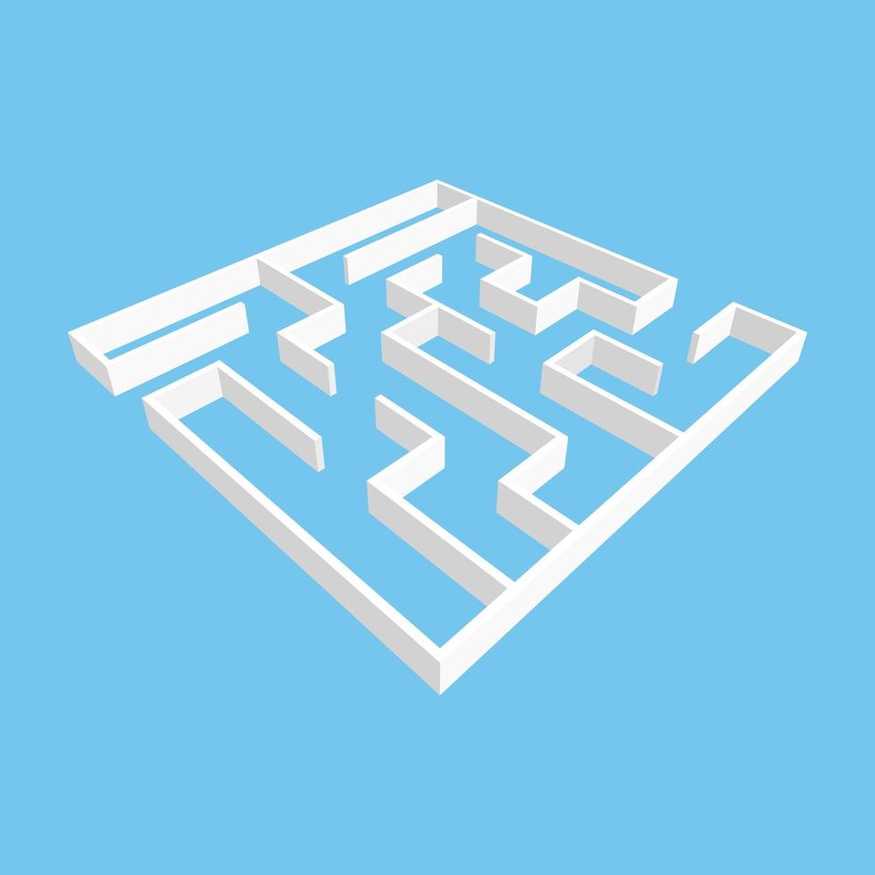 Abstract white square maze. 3D surround style. Game for kids. Puzzle for children. One entrance, one exit. Labyrinth conundrum. Vector illustration.