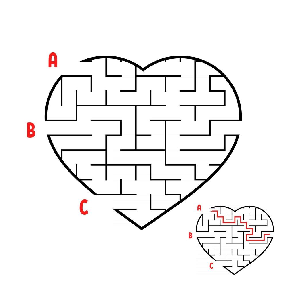 laberinto en forma de corazón. juego para niños. rompecabezas para niños. encontrar el camino correcto. enigma del laberinto. Ilustración de vector plano aislado sobre fondo blanco.