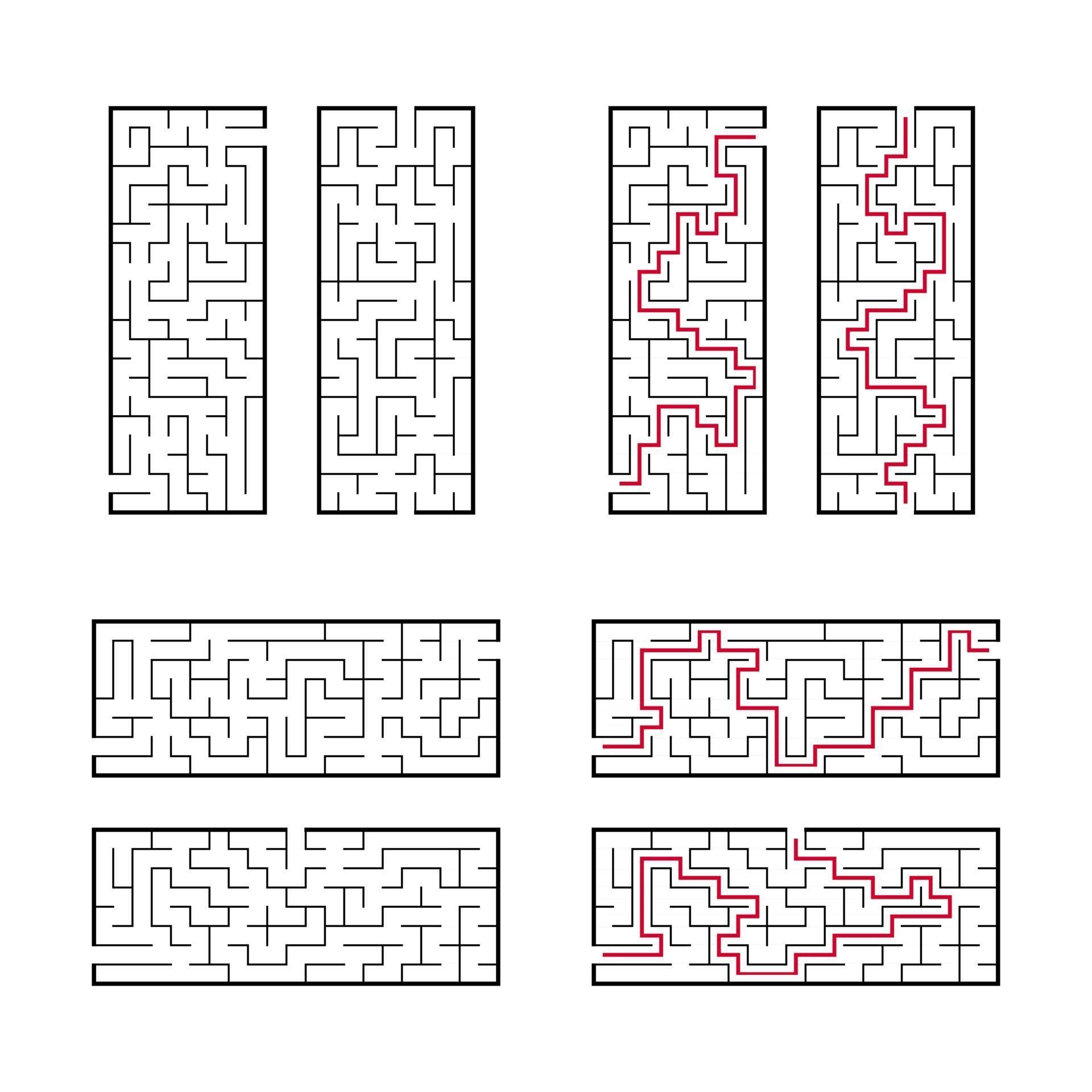 A set of rectangular mazes. Game for kids. Puzzle for children. One entrances, one exit