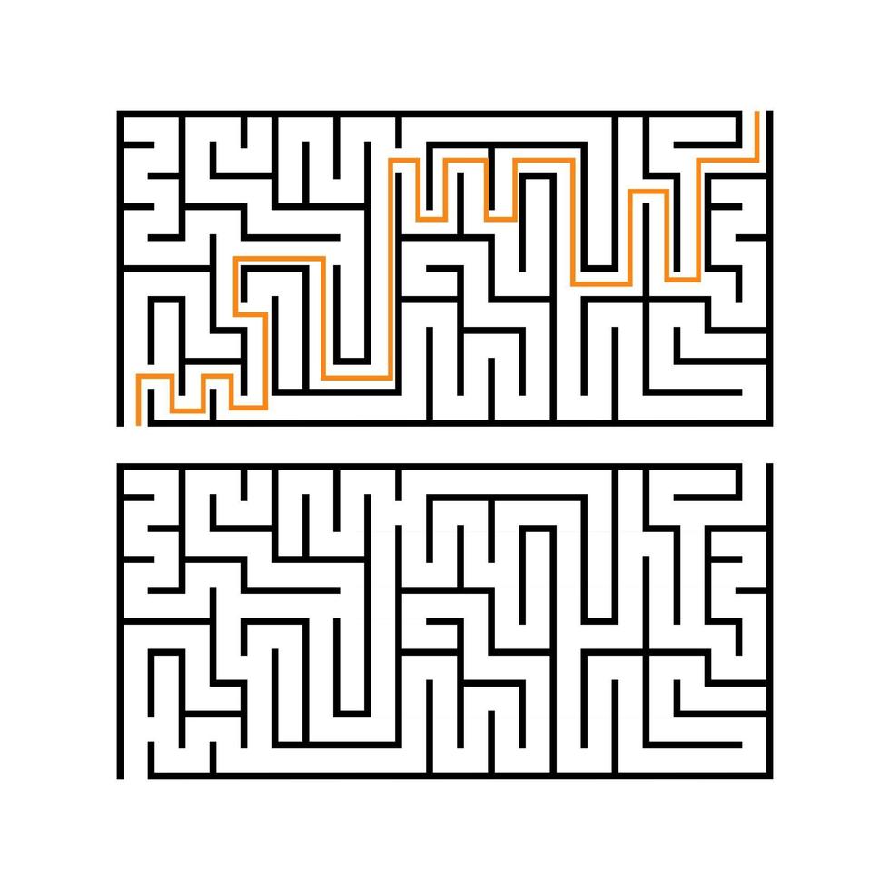 Laberinto rectangular negro con entrada y salida. un juego interesante y útil para los niños. Ilustración de vector plano simple aislado sobre fondo blanco. con la respuesta.