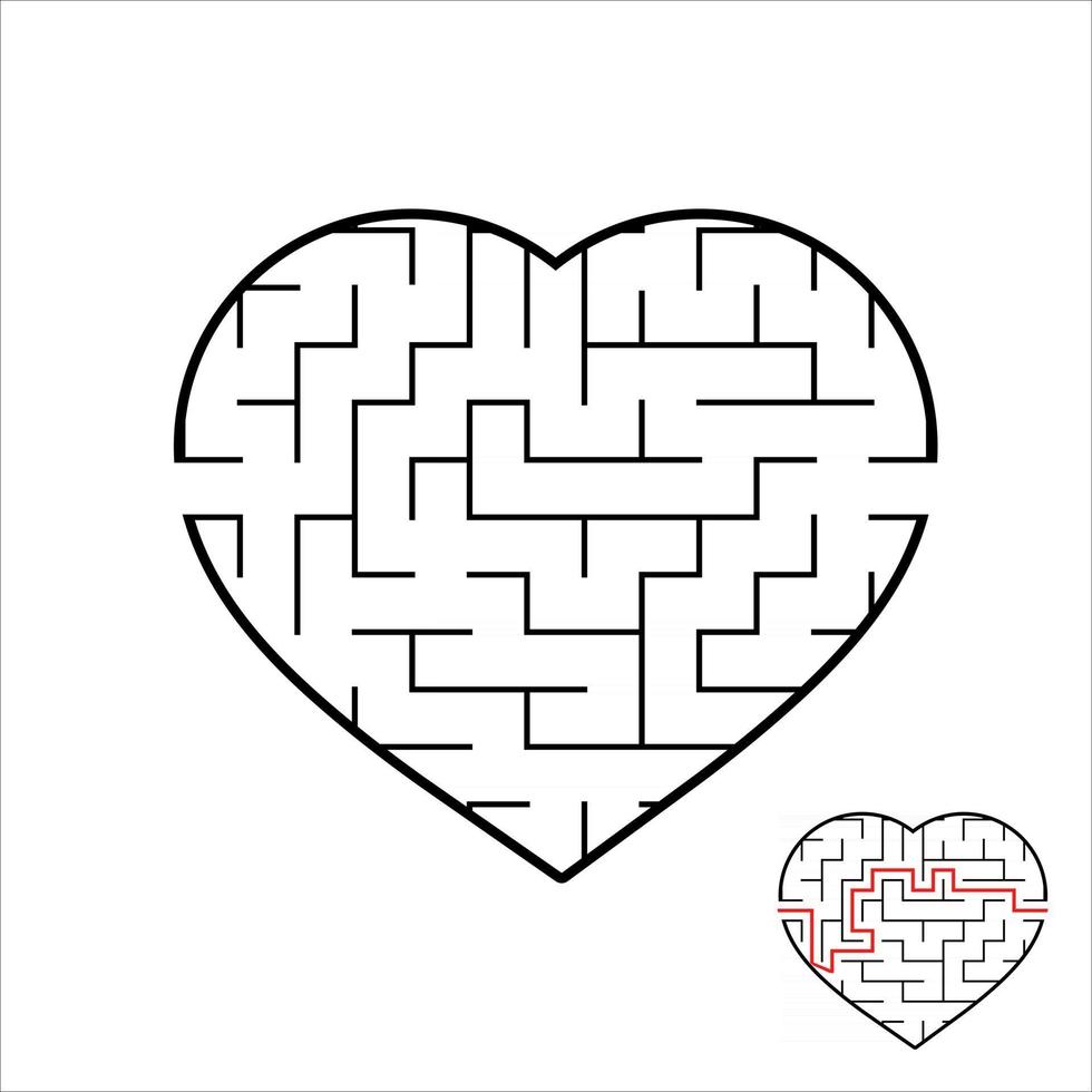 Abstract heart shaped labyrinth. Game for kids. Puzzle for children. One entrances, one exit. Maze conundrum. Simple flat vector illustration isolated on white background.
