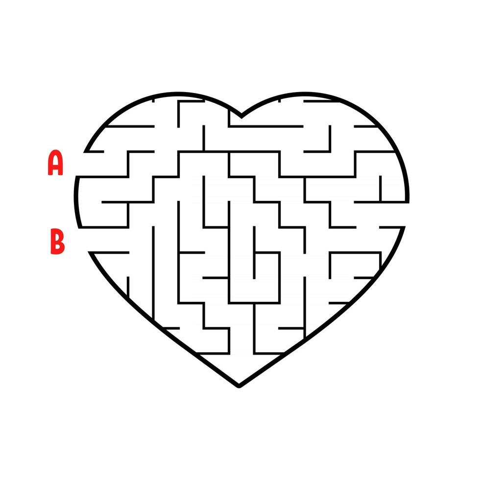 Labyrinth in the shape of a heart. Game for kids. Puzzle for children. Find the right way. Maze conundrum. Flat vector illustration isolated on white background.