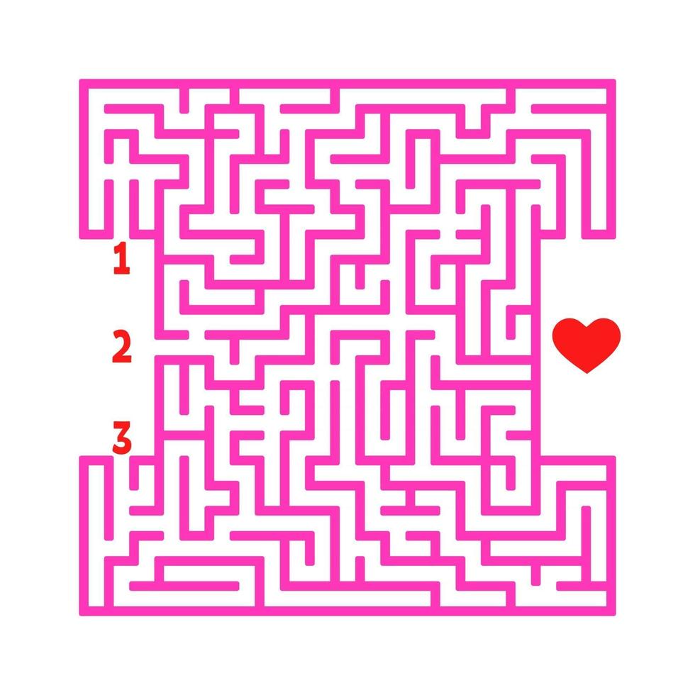 Color square maze. Game for kids. Puzzle for children. Find the right path to the heart. Labyrinth conundrum. Flat vector illustration isolated on white background.