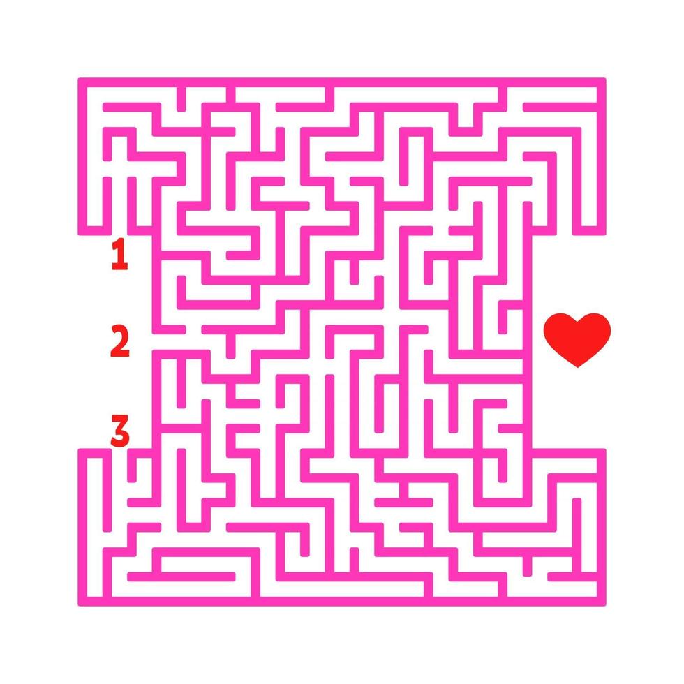 Color square maze. Game for kids. Puzzle for children. Find the right path to the heart. Labyrinth conundrum. Flat vector illustration isolated on white background.