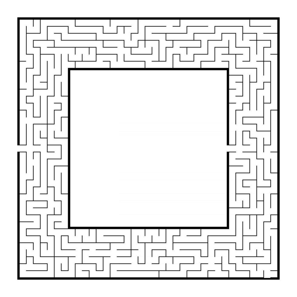 Difficult square labyrinth frame. Game for kids and adults. Puzzle for children. One entrance, one exit. Labyrinth conundrum. Flat vector illustration. With place for your image.