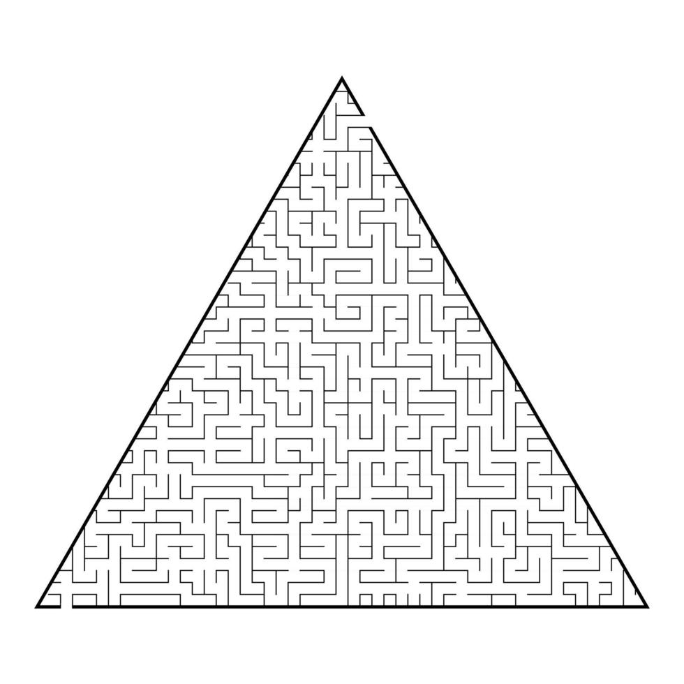 Difficult triangular labyrinth. Game for kids and adults. Puzzle for children. One entrance, one exit. Labyrinth conundrum. Flat vector illustration isolated on white background.