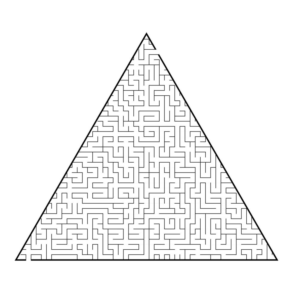 Difficult triangular labyrinth. Game for kids and adults. Puzzle for children. One entrance, one exit. Labyrinth conundrum. Flat vector illustration isolated on white background.