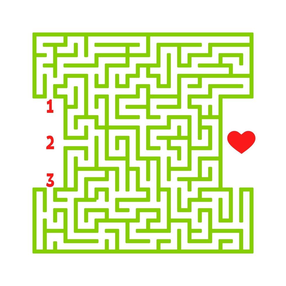 Color square maze. Game for kids. Puzzle for children. Find the right path to the heart. Labyrinth conundrum. Flat vector illustration isolated on white background.