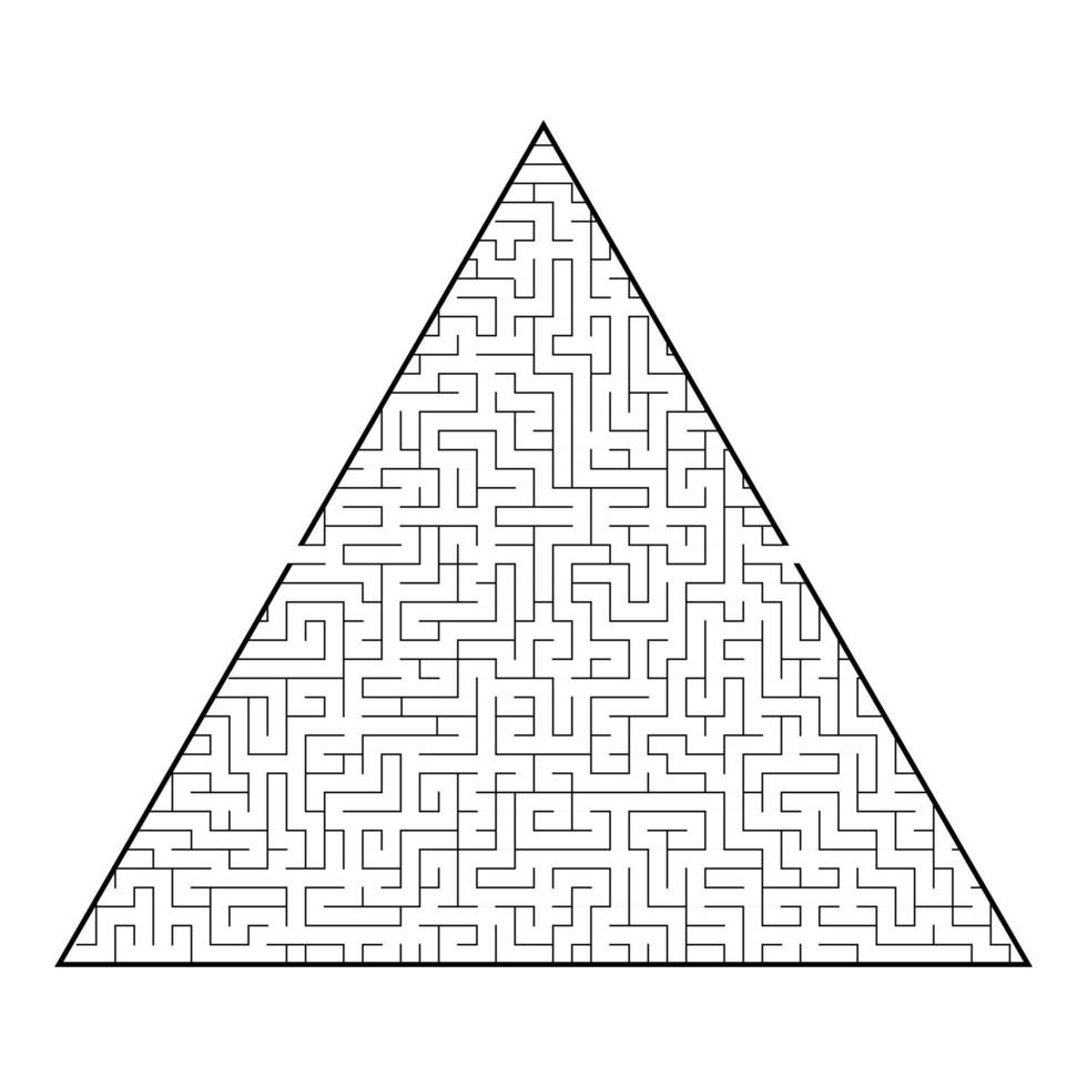 Difficult triangular labyrinth. Game for kids and adults. Puzzle for children. One entrance, one exit. Labyrinth conundrum. Flat vector illustration isolated on white background.